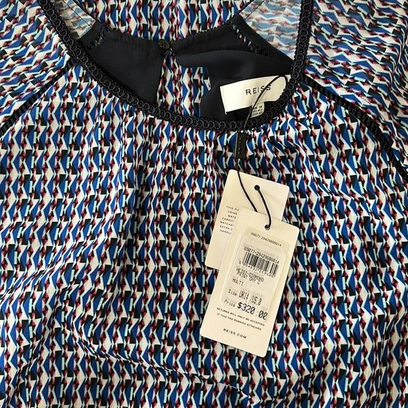 REISS Heidi Knot Waist Diamond Print Dress (NWT) - Picture 2 of 8